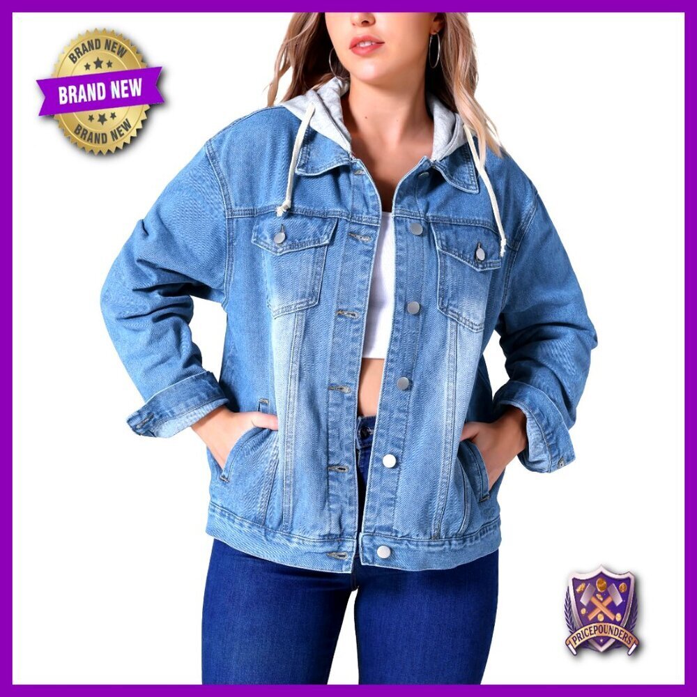 Oversized Denim Jacket with Detachable Hood Casual Chic Y2K Retro Outerwear